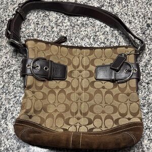 Coach Tan and Brown Signature Shoulder Bag